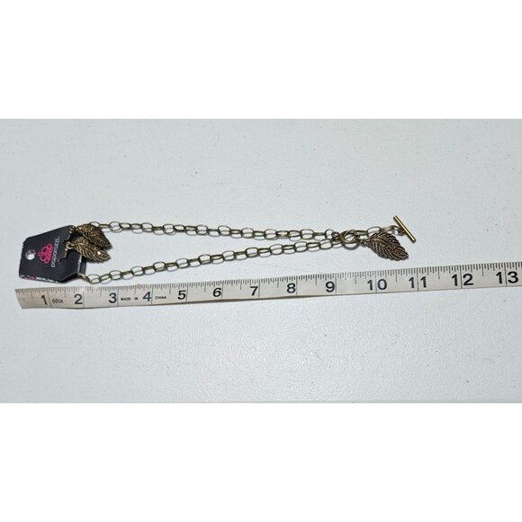 Paparazzi Leaf Necklace and Earrings Set Gold Tone Chain Rhinestones Jewelry - Picture 6 of 7